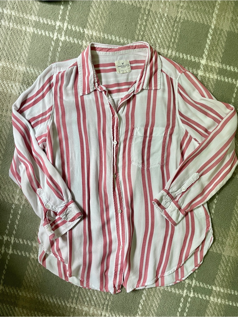AE American Eagle oversized striped summer button down shirt L